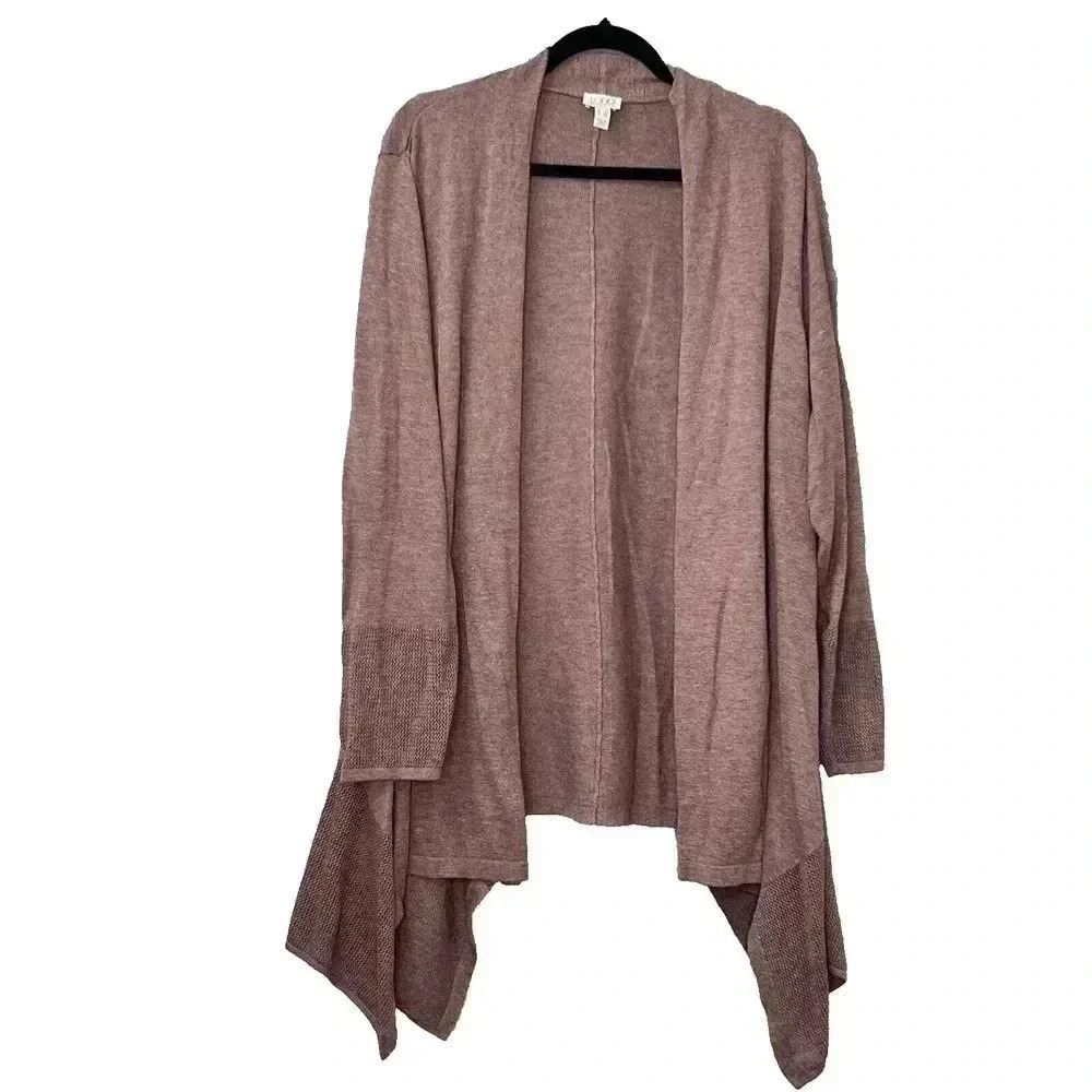 LOGO by Lori Goldstein Cardigan Women 3X Open Front Mesh French Terry Dusty Rose